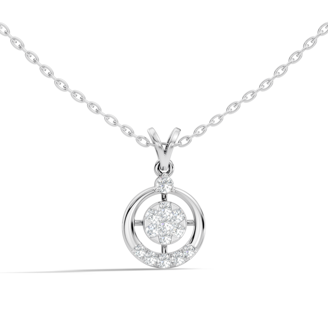Open Circular Floral Cluster Diamond Pendant