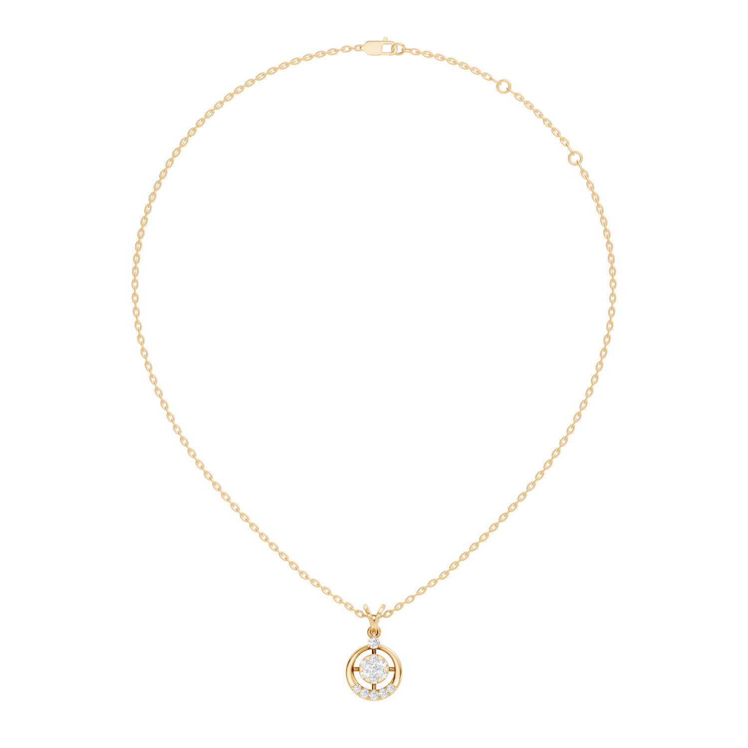 Open Circular Floral Cluster Diamond Pendant