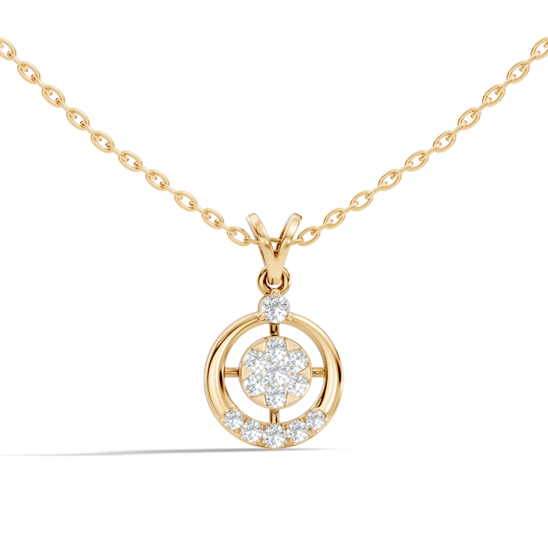 Open Circular Floral Cluster Diamond Pendant