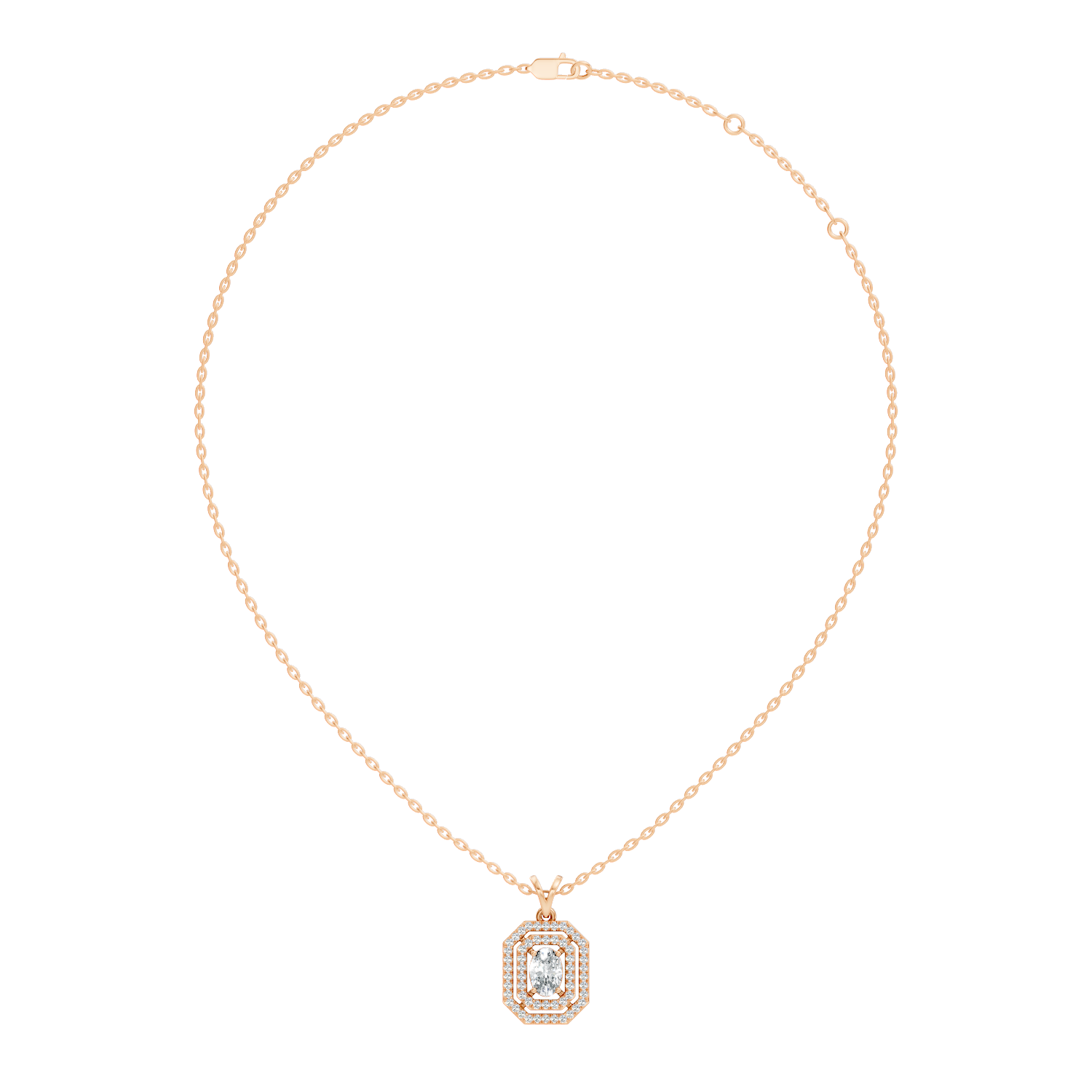 Oval Diamond Double Octagonal Halo Pendant