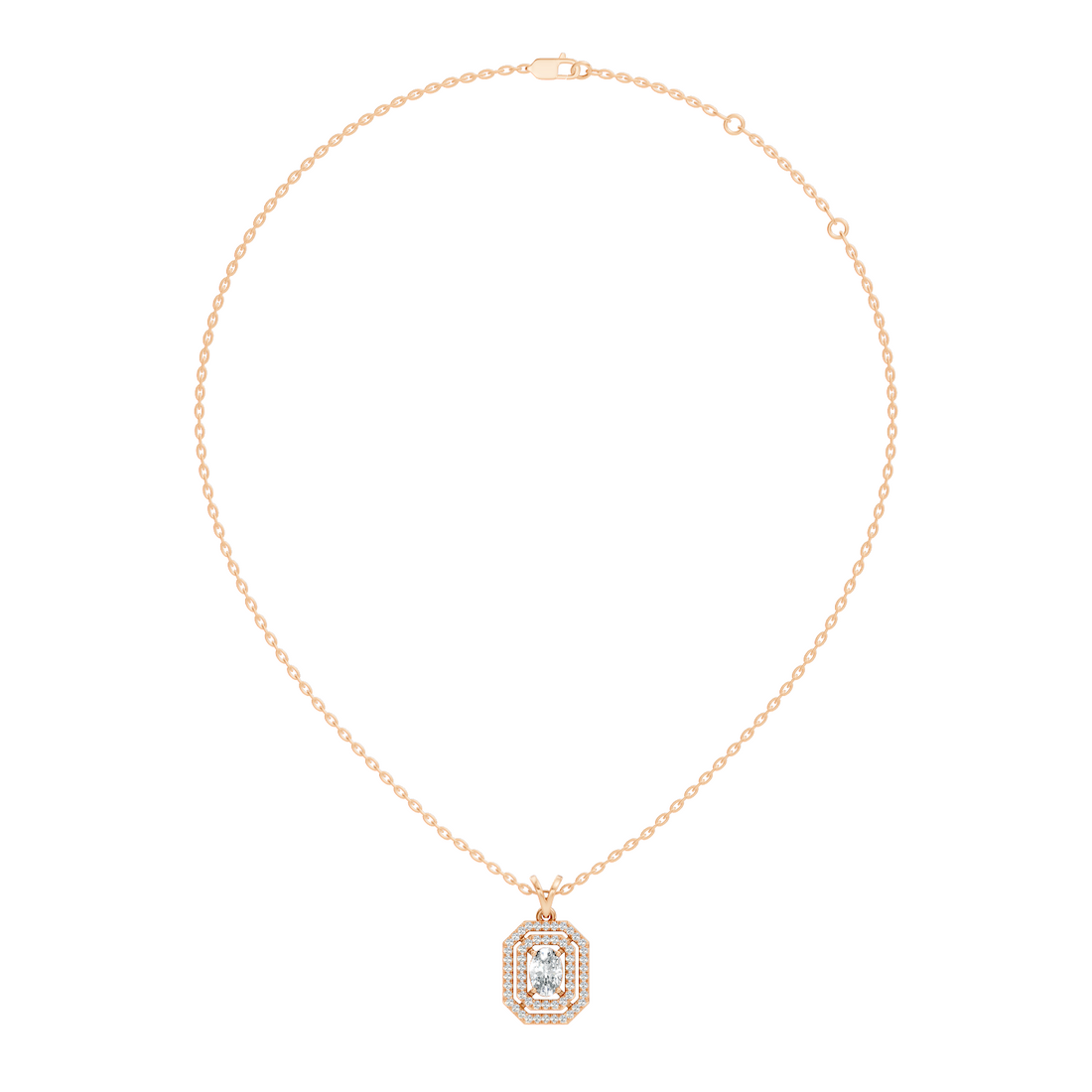 Oval Diamond Double Octagonal Halo Pendant