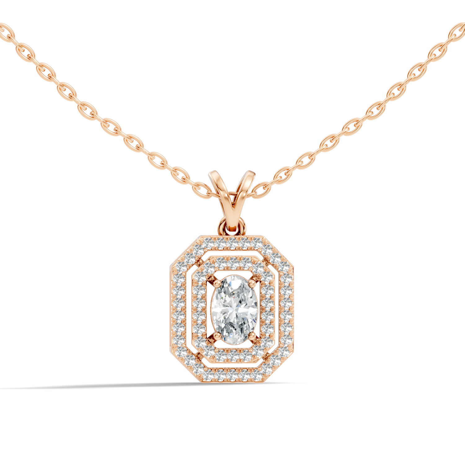 Oval Diamond Double Octagonal Halo Pendant
