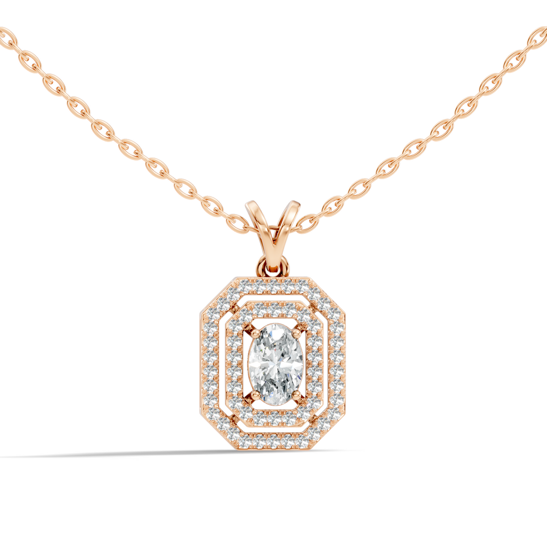 Oval Diamond Double Octagonal Halo Pendant