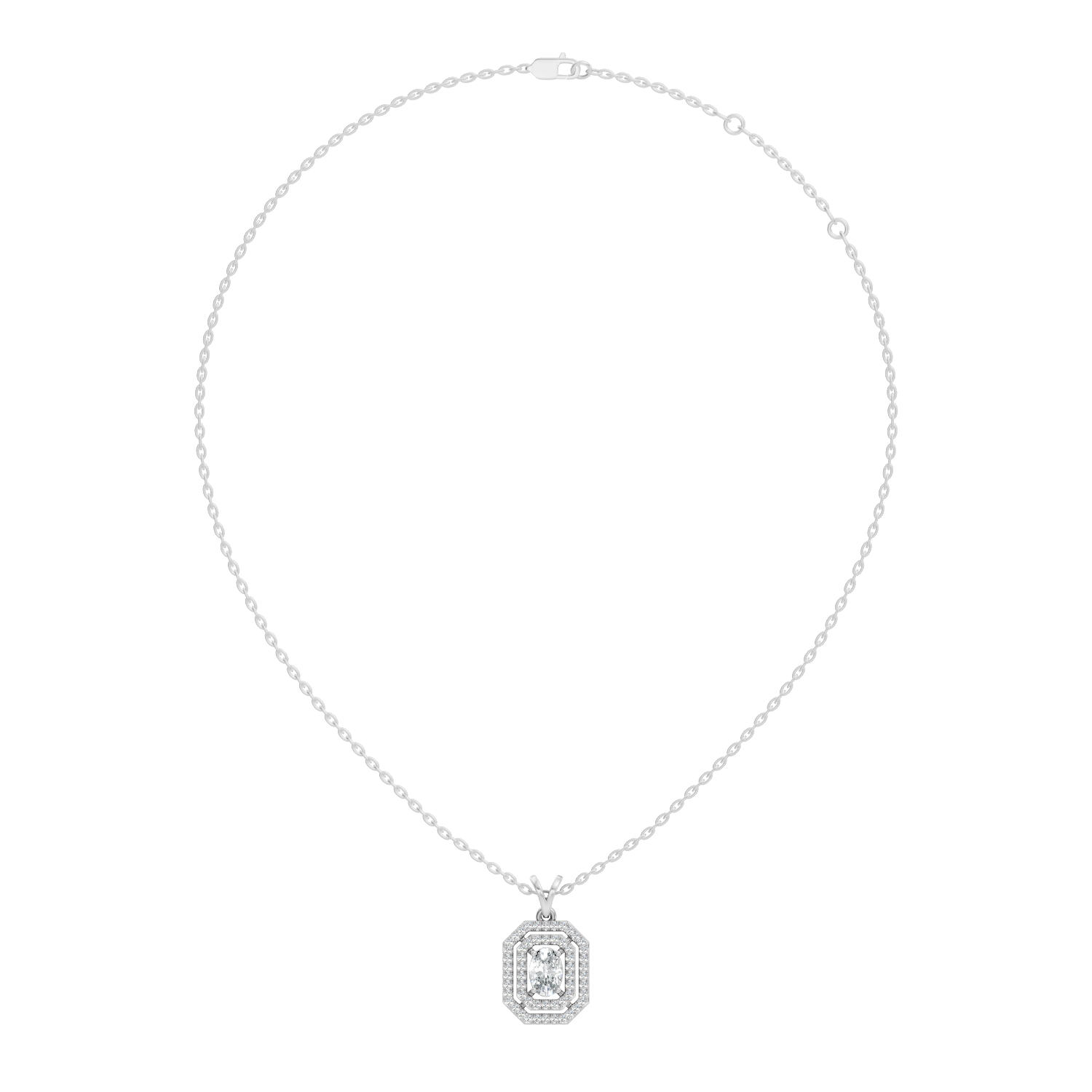 Oval Diamond Double Octagonal Halo Pendant
