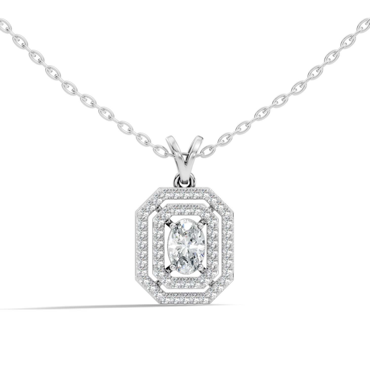 Oval Diamond Double Octagonal Halo Pendant