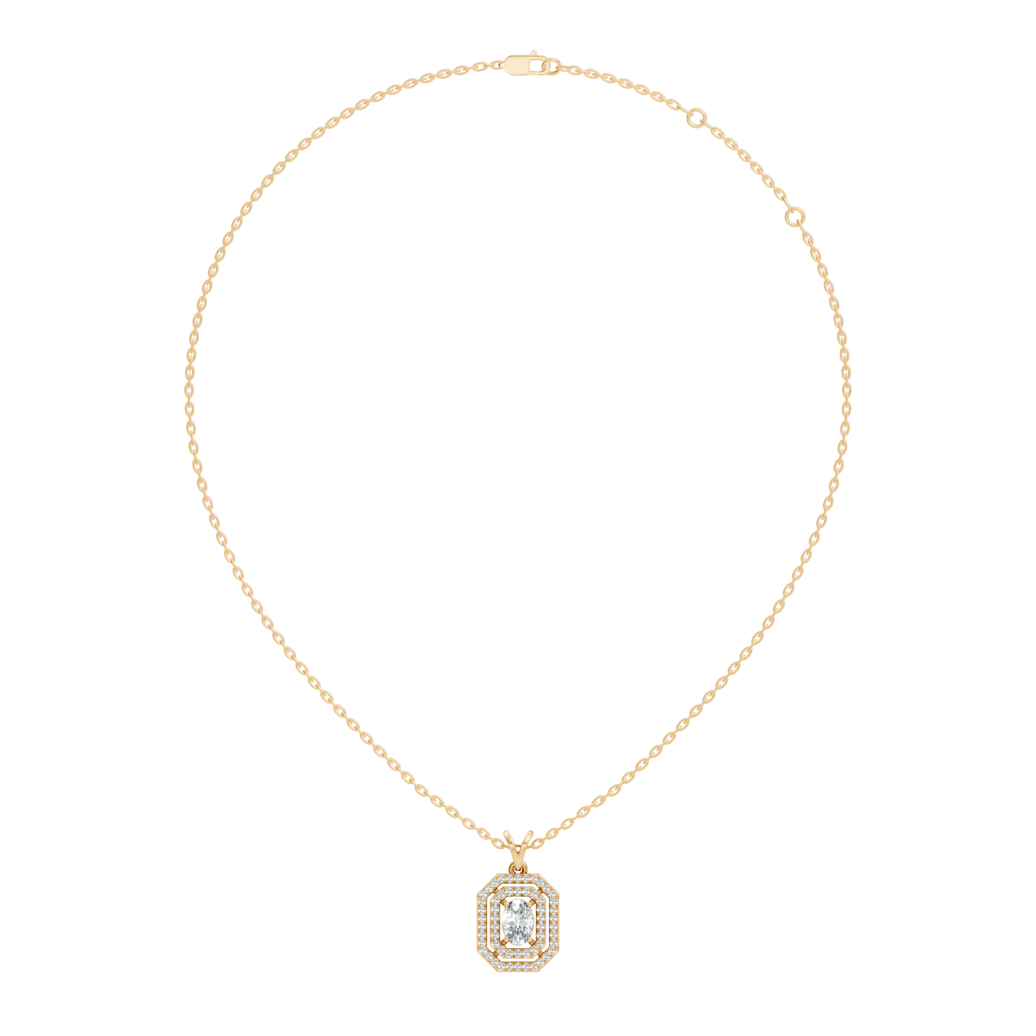 Oval Diamond Double Octagonal Halo Pendant