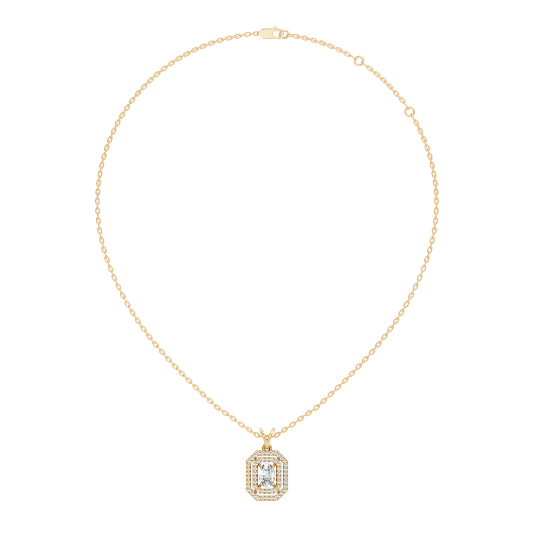 Oval Diamond Double Octagonal Halo Pendant