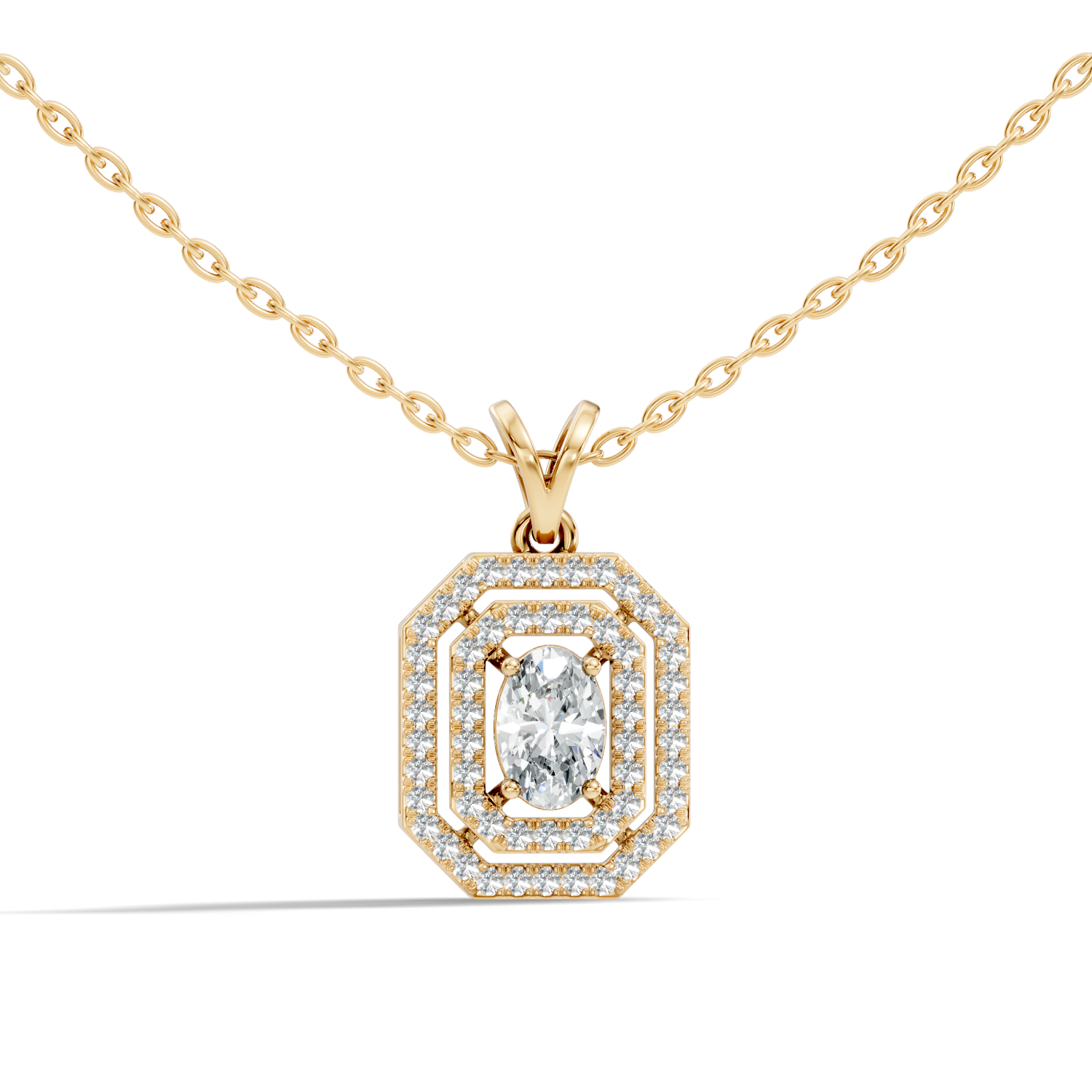 Oval Diamond Double Octagonal Halo Pendant