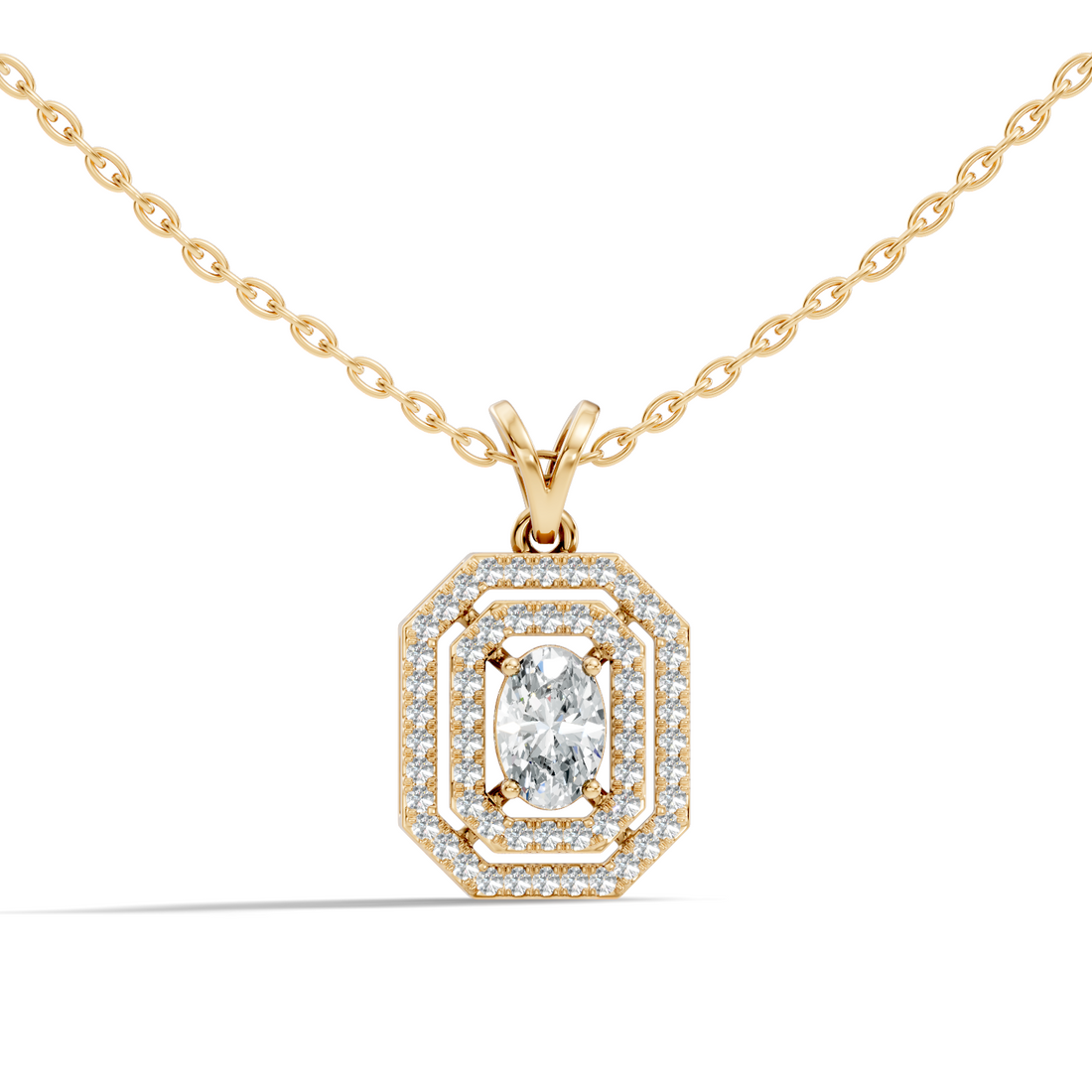 Oval Diamond Double Octagonal Halo Pendant