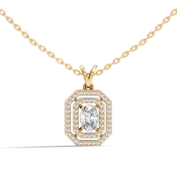 Oval Diamond Double Octagonal Halo Pendant