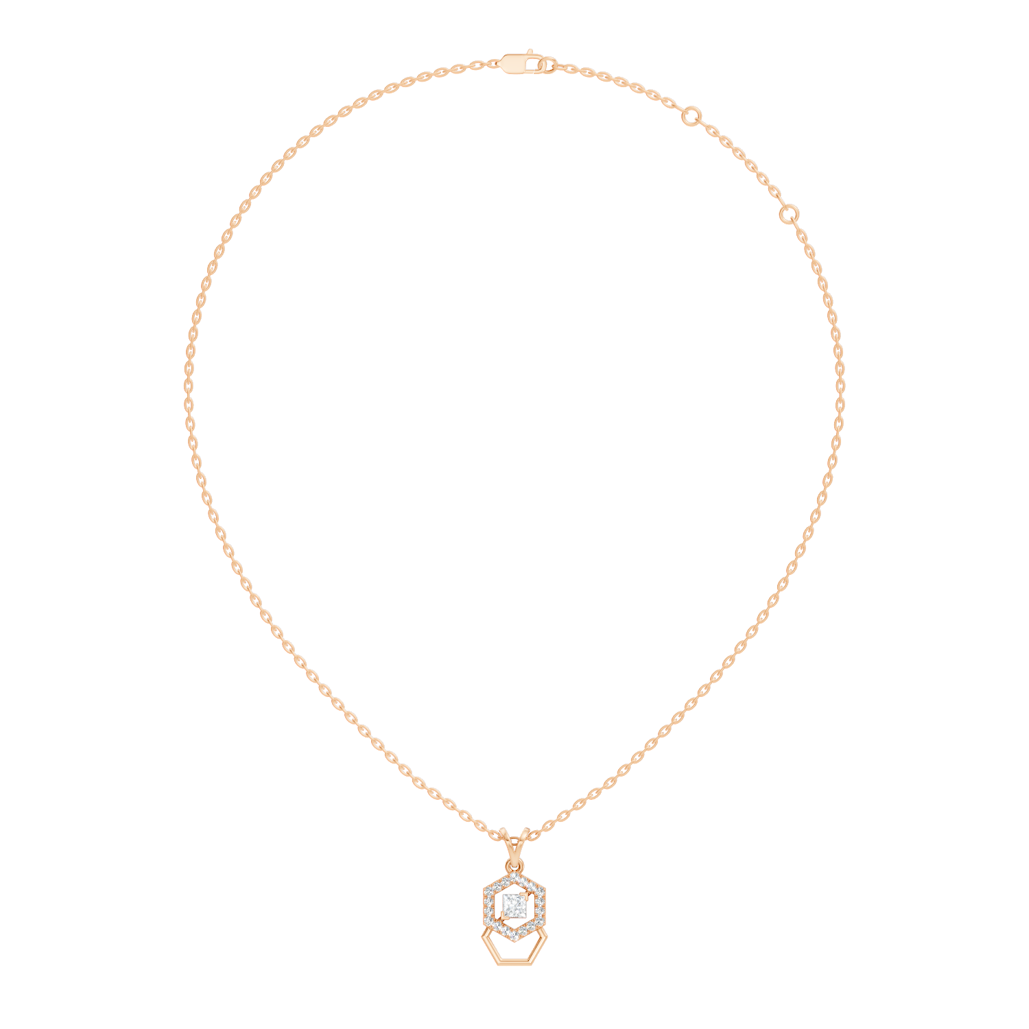 Dual Hexagon Princess-Cut Diamond Halo Pendant