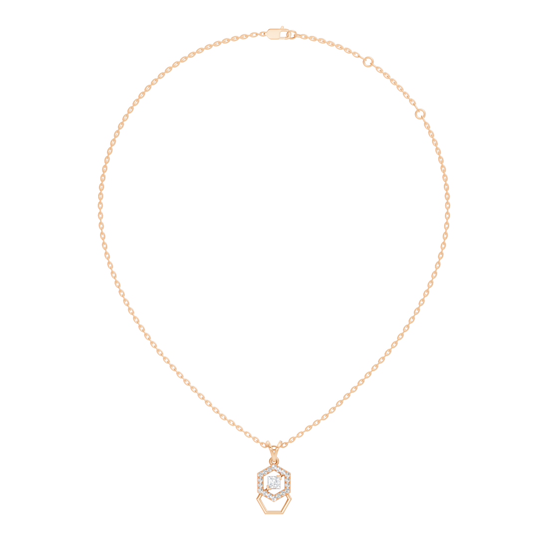 Dual Hexagon Princess-Cut Diamond Halo Pendant