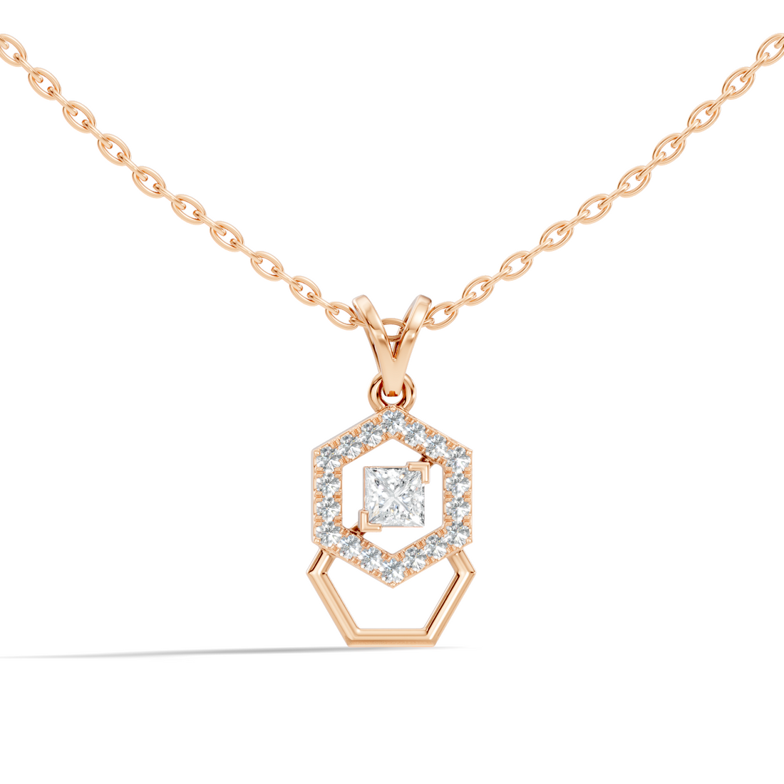 Dual Hexagon Princess-Cut Diamond Halo Pendant