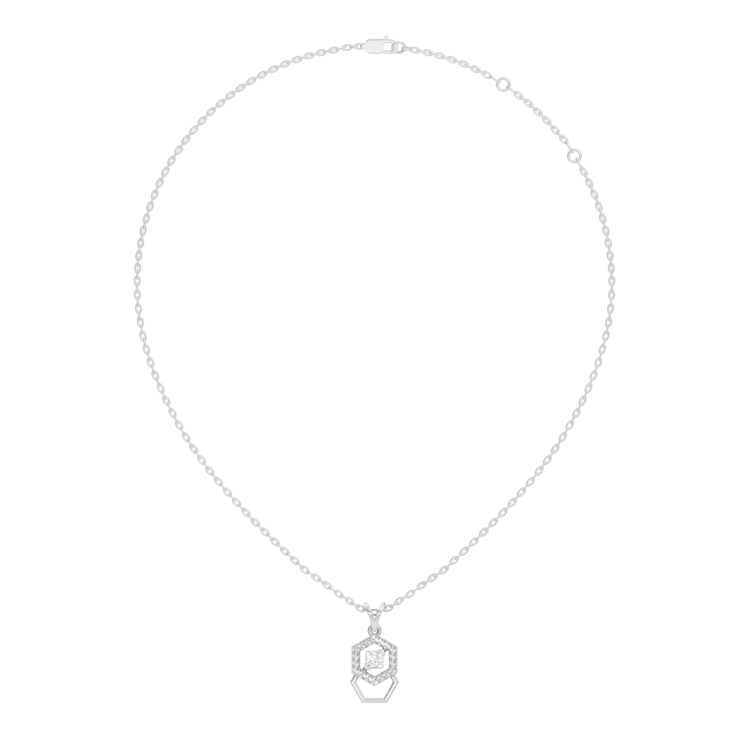 Dual Hexagon Princess-Cut Diamond Halo Pendant