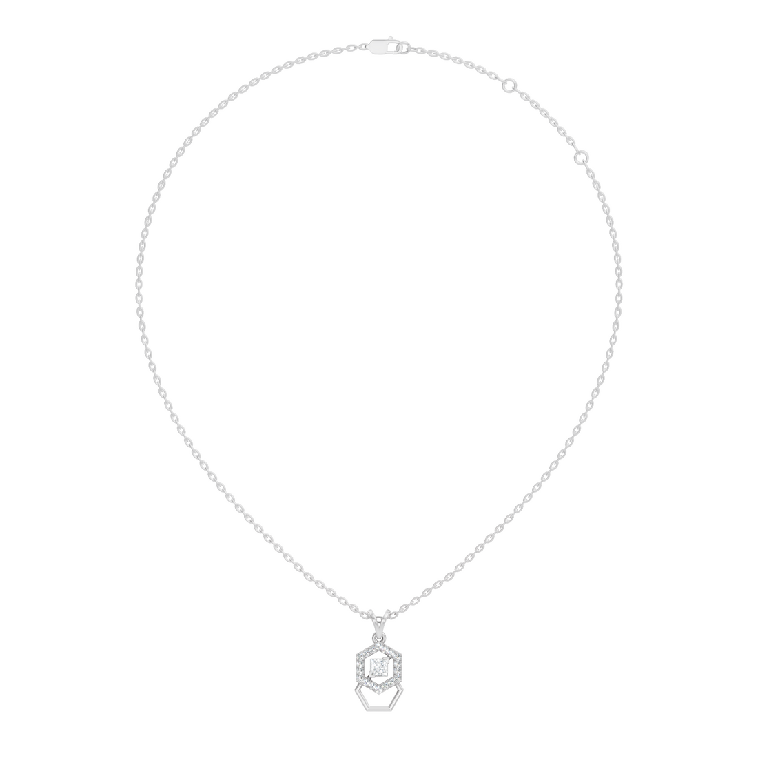 Dual Hexagon Princess-Cut Diamond Halo Pendant