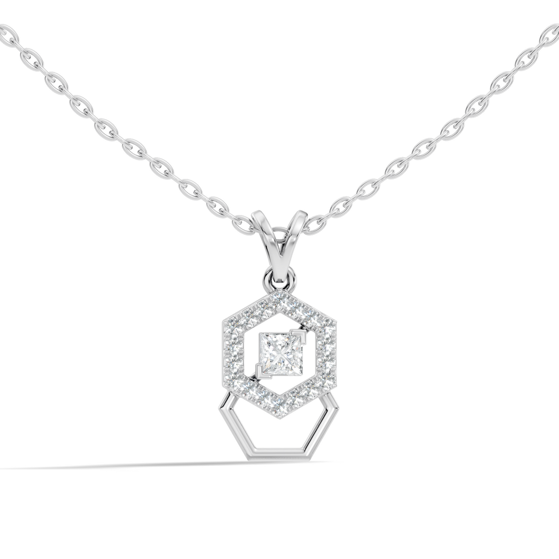 Dual Hexagon Princess-Cut Diamond Halo Pendant