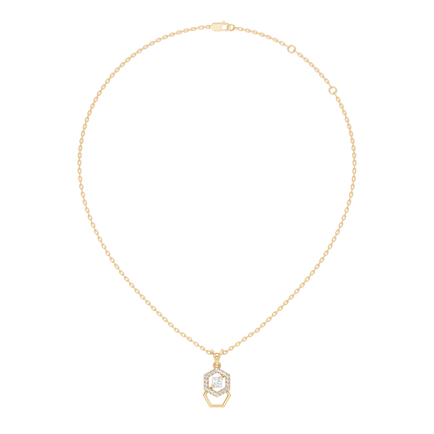 Dual Hexagon Princess-Cut Diamond Halo Pendant