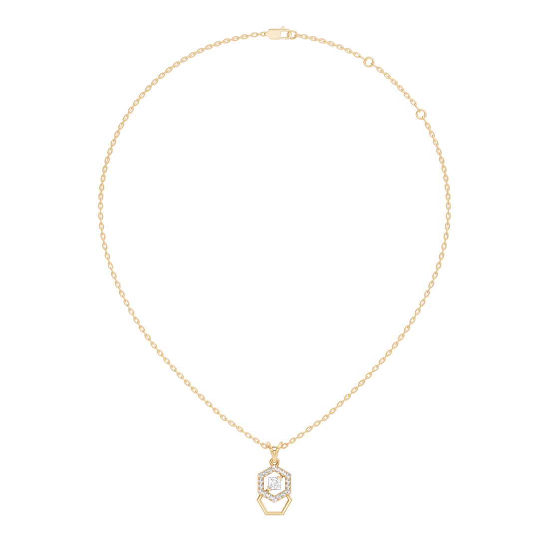 Dual Hexagon Princess-Cut Diamond Halo Pendant