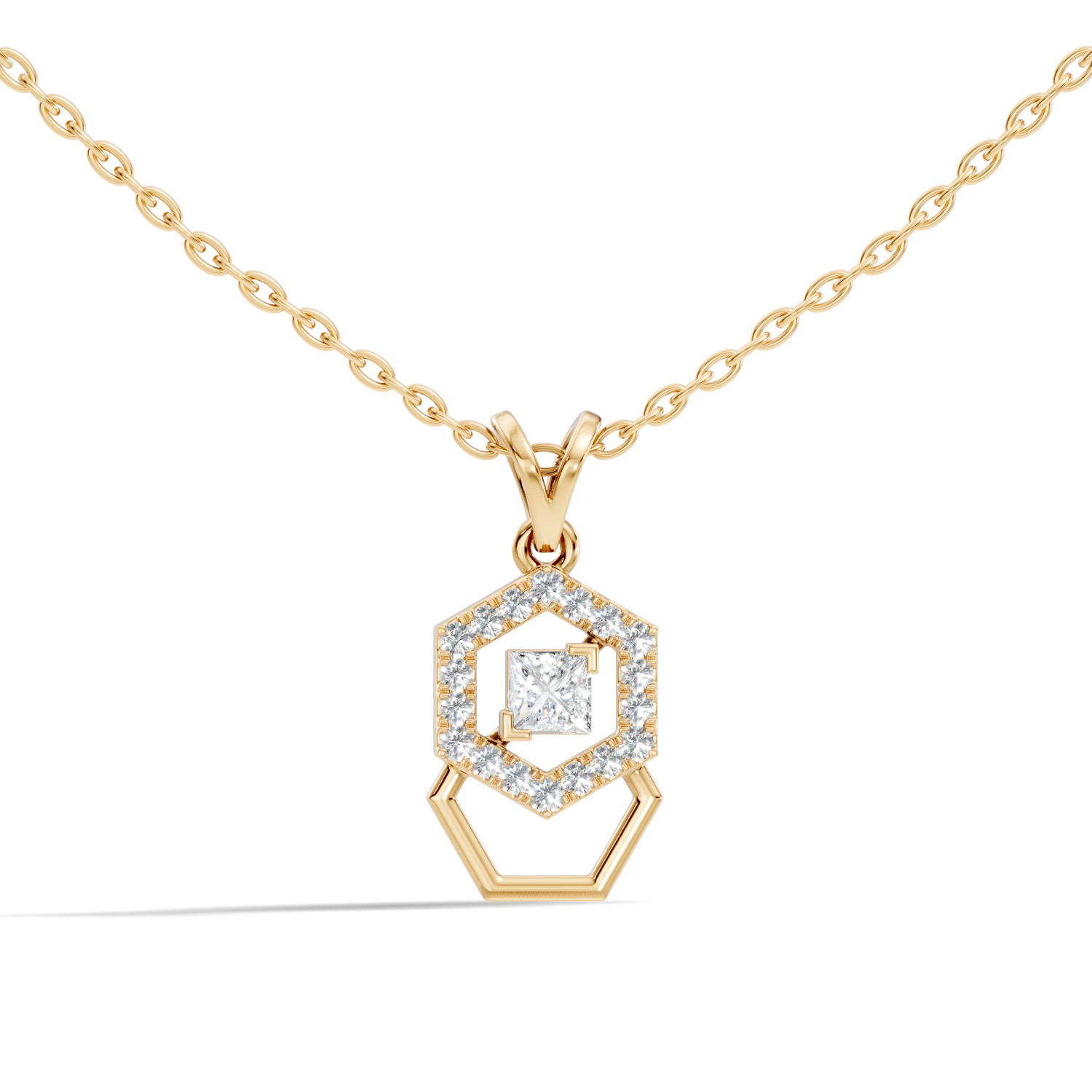 Dual Hexagon Princess-Cut Diamond Halo Pendant