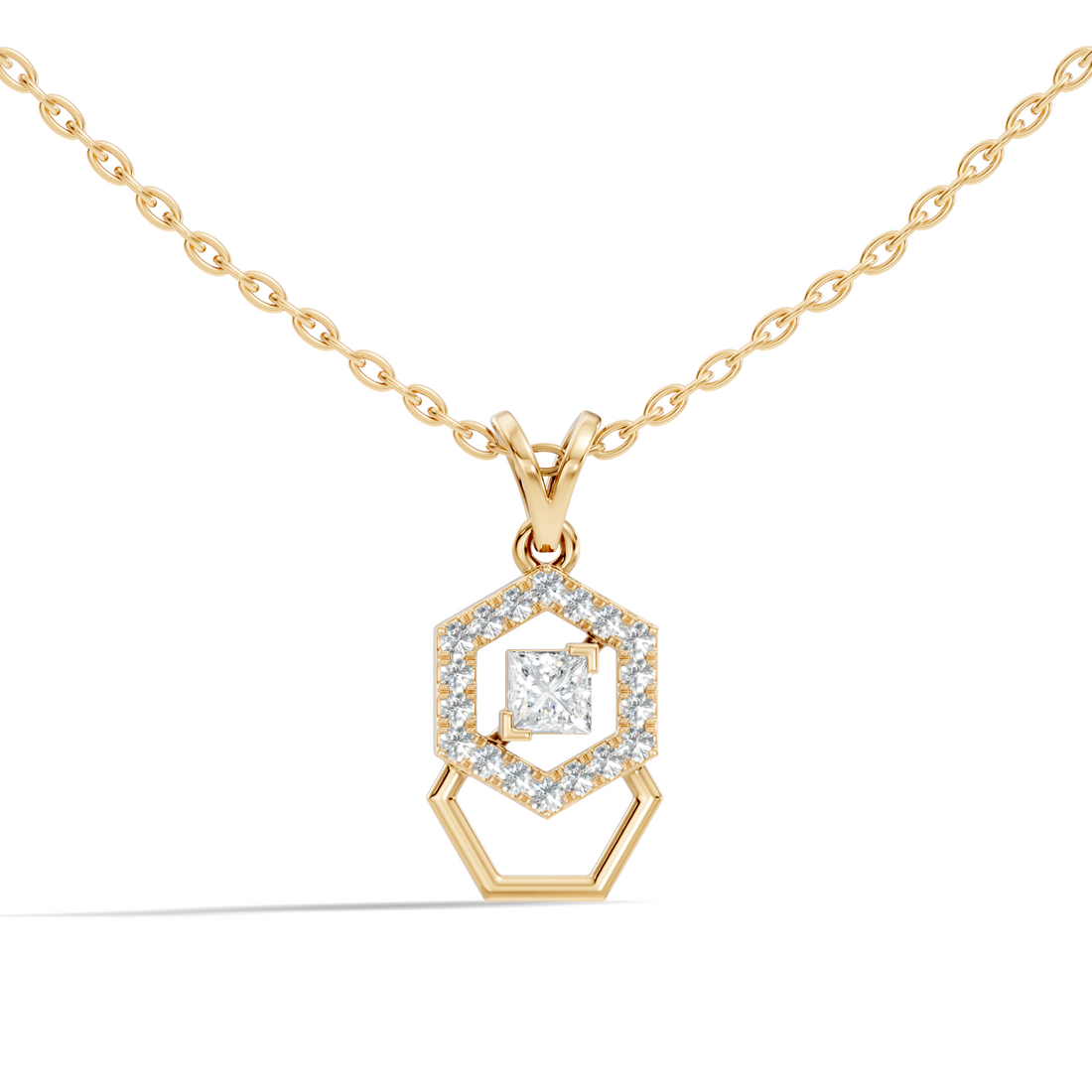 Dual Hexagon Princess-Cut Diamond Halo Pendant