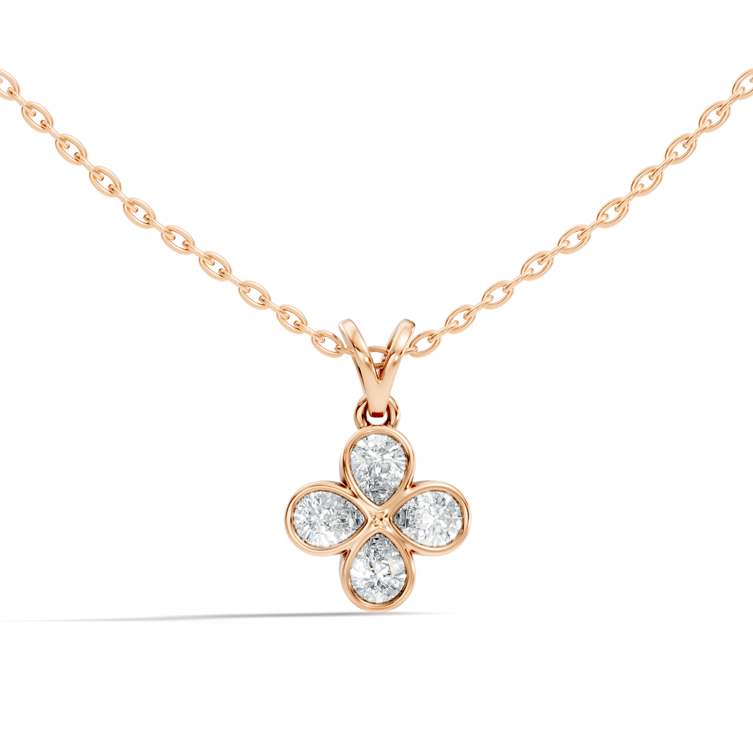 Four-Leaf Clover Pear-Cut Diamond Bezel-Set Pendant