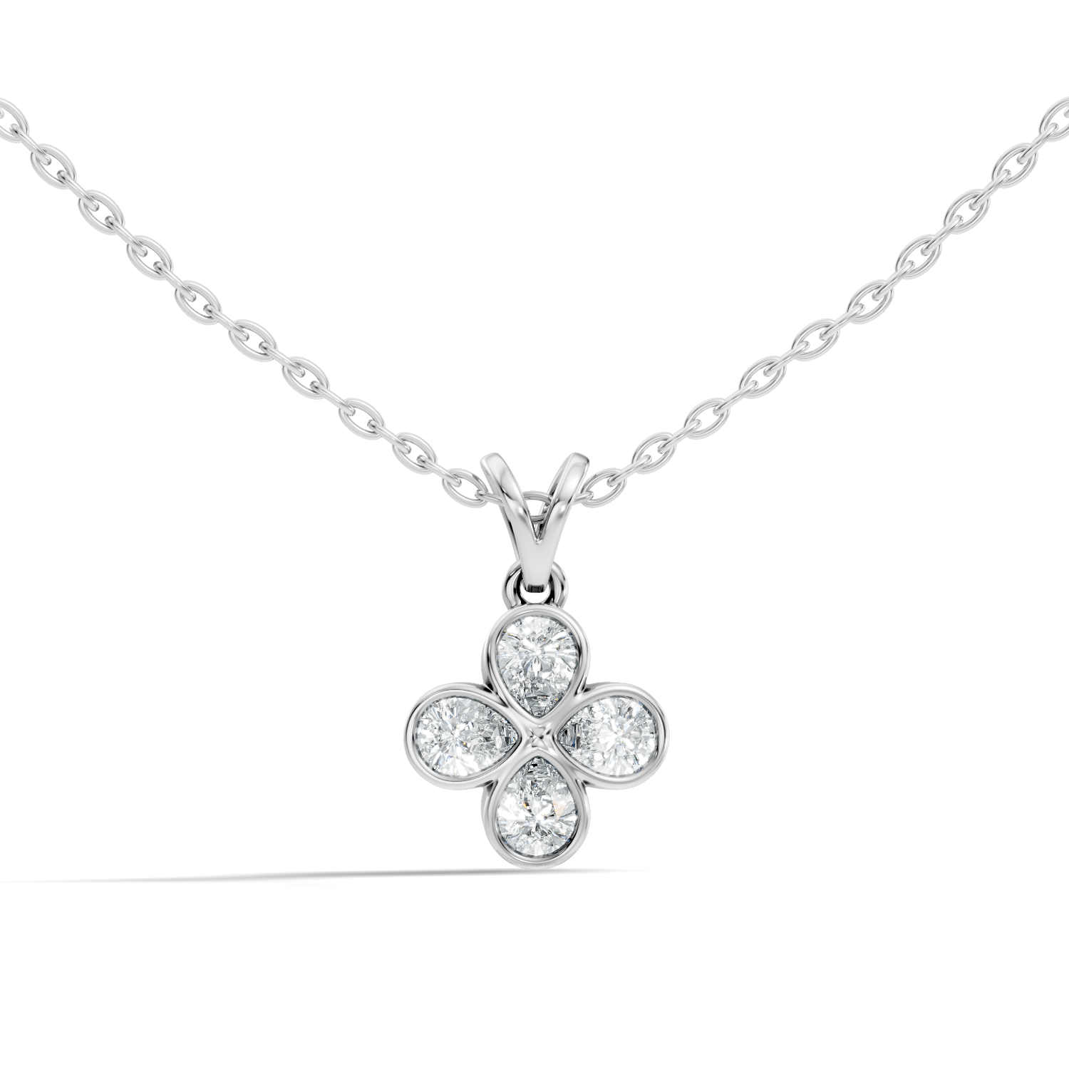 Four-Leaf Clover Pear-Cut Diamond Bezel-Set Pendant