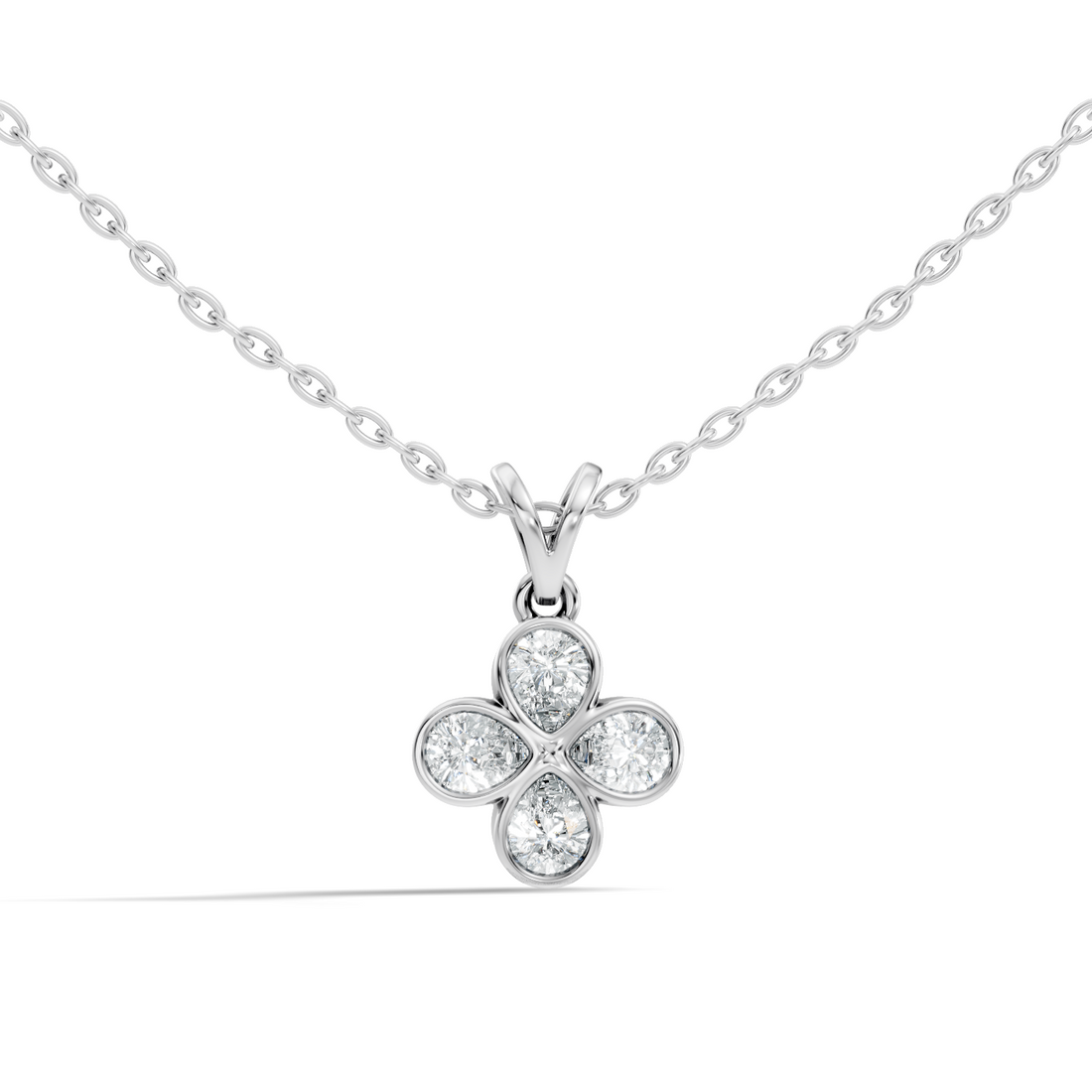Four-Leaf Clover Pear-Cut Diamond Bezel-Set Pendant