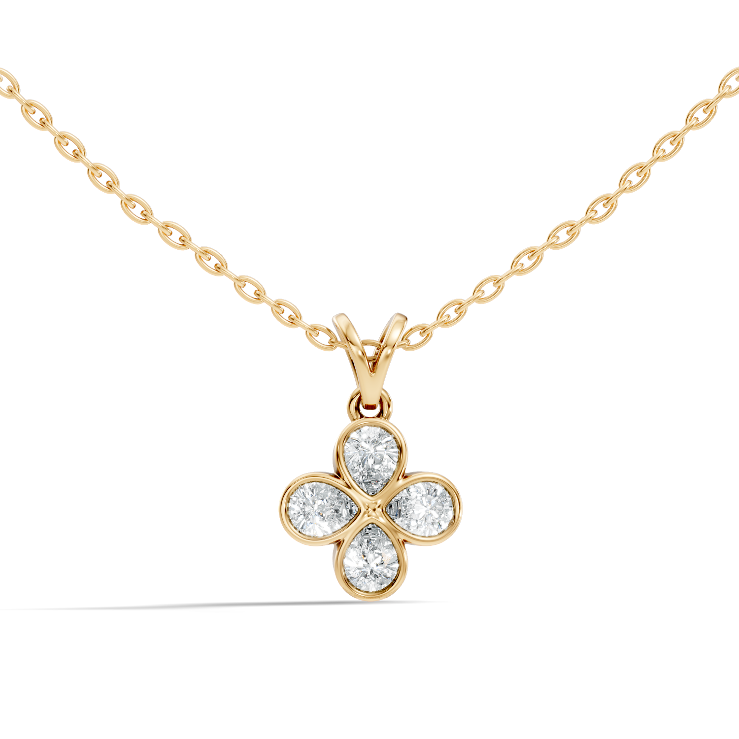 Four-Leaf Clover Pear-Cut Diamond Bezel-Set Pendant