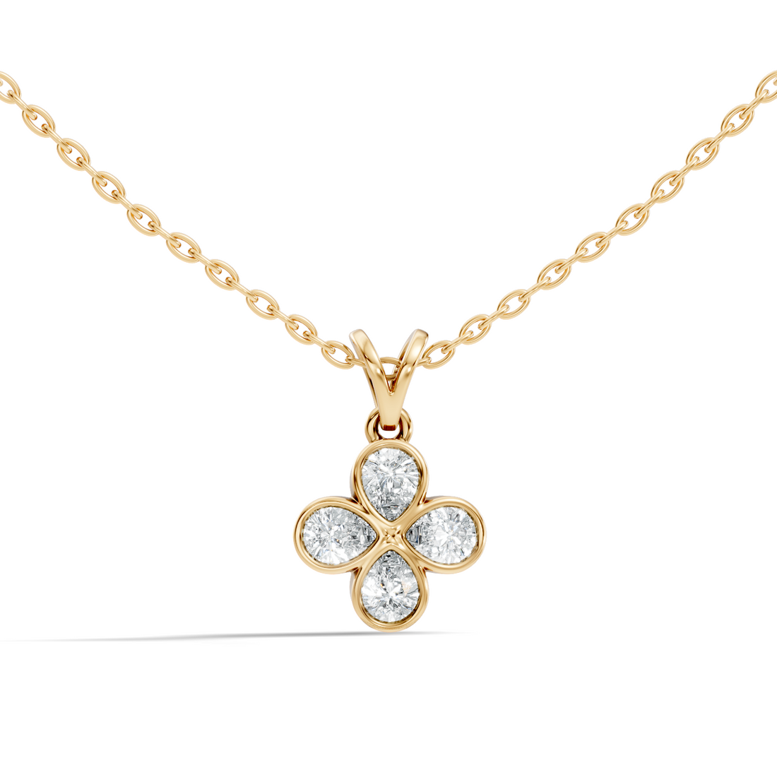 Four-Leaf Clover Pear-Cut Diamond Bezel-Set Pendant