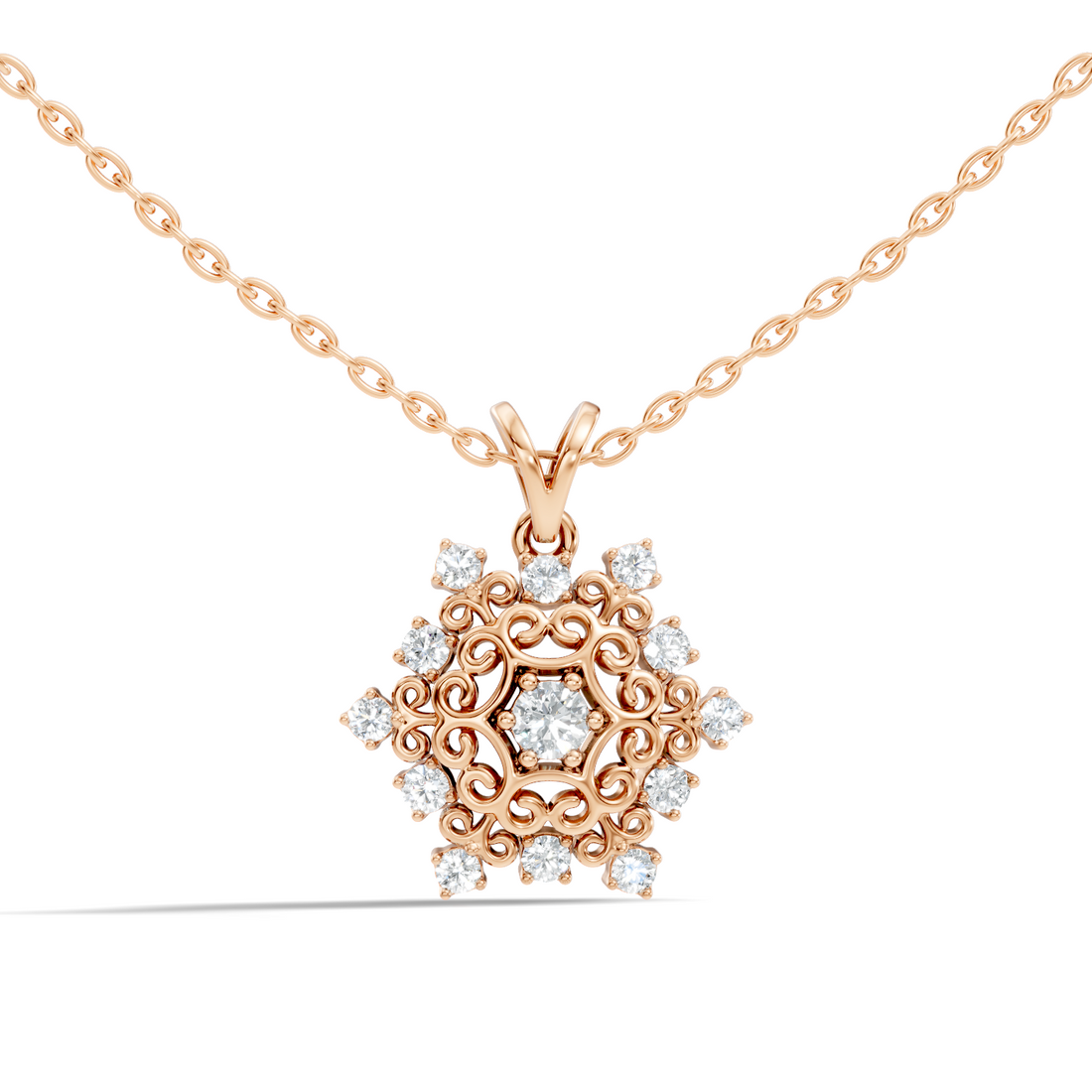 Filigree Snowflake Diamond Cluster Pendant