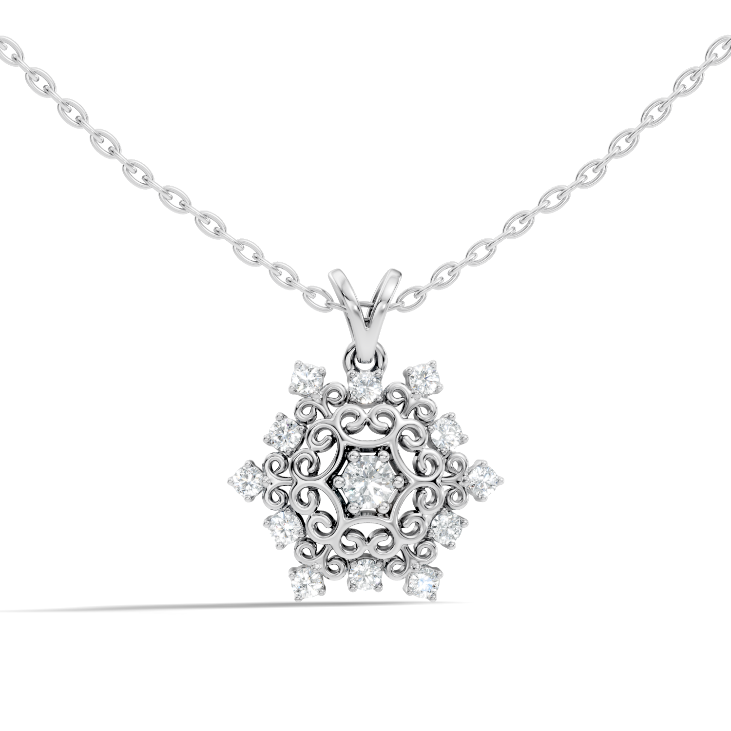 Filigree Snowflake Diamond Cluster Pendant