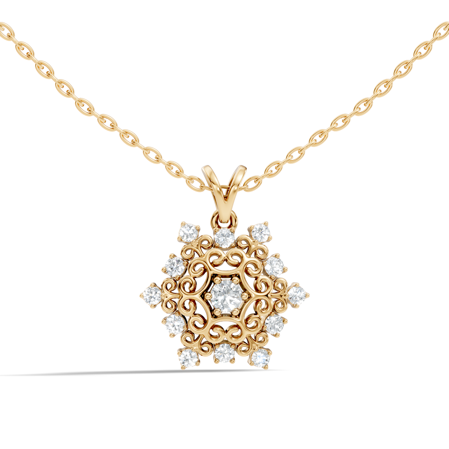 Filigree Snowflake Diamond Cluster Pendant