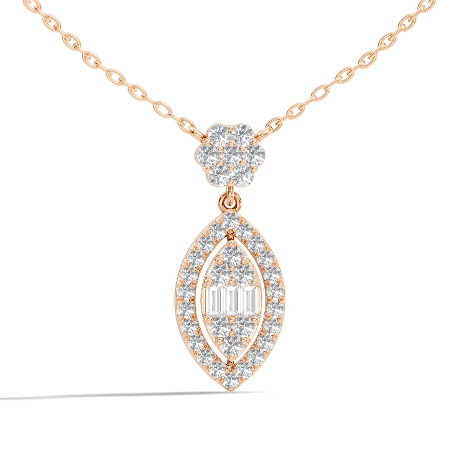 Marquise Dangle Diamond Cluster Pendant with Baguettes