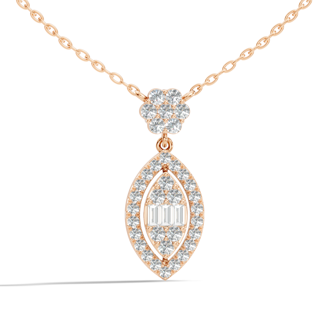 Marquise Dangle Diamond Cluster Pendant with Baguettes