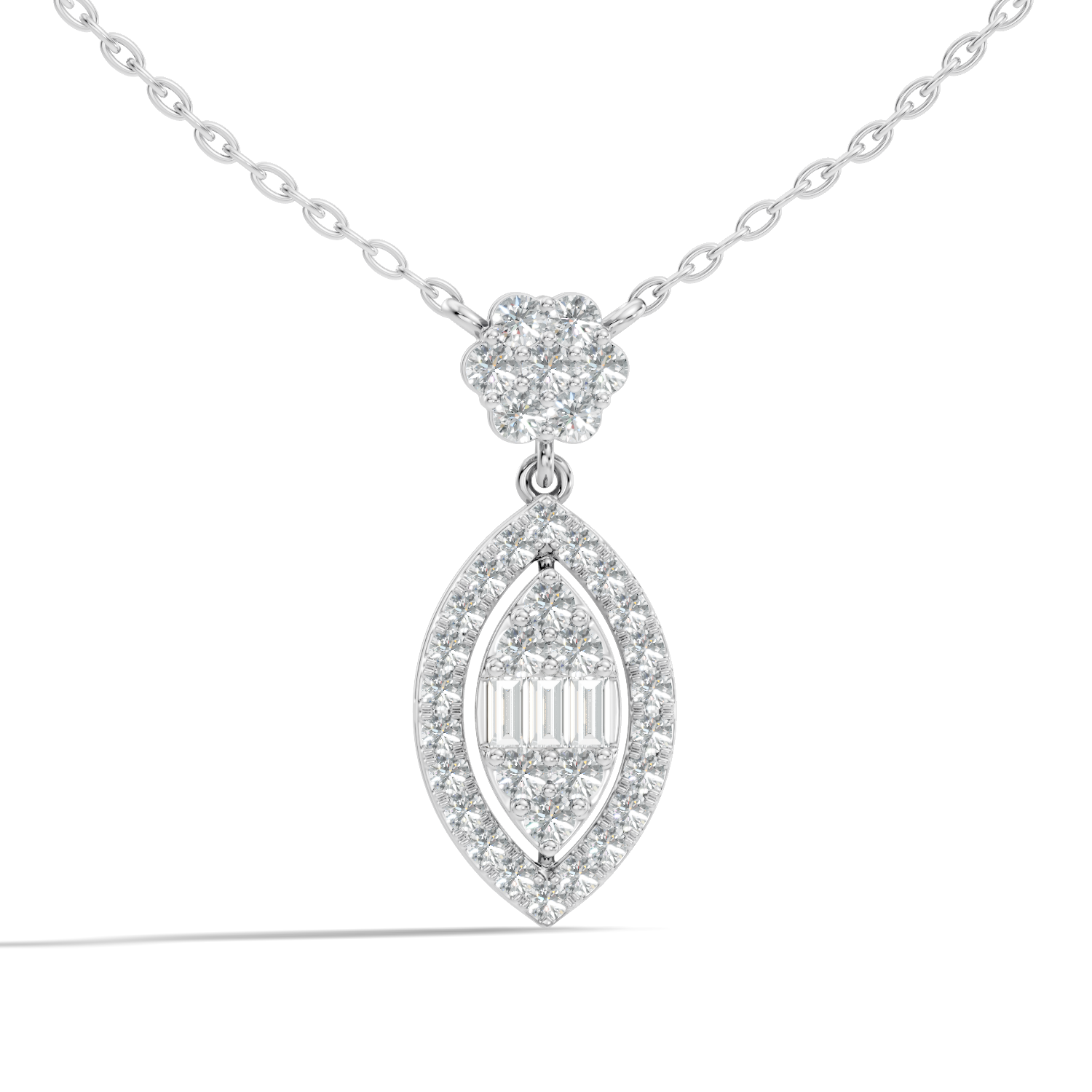 Marquise Dangle Diamond Cluster Pendant with Baguettes