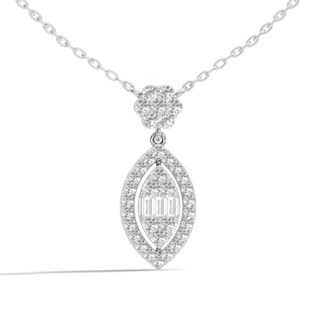 Marquise Dangle Diamond Cluster Pendant with Baguettes