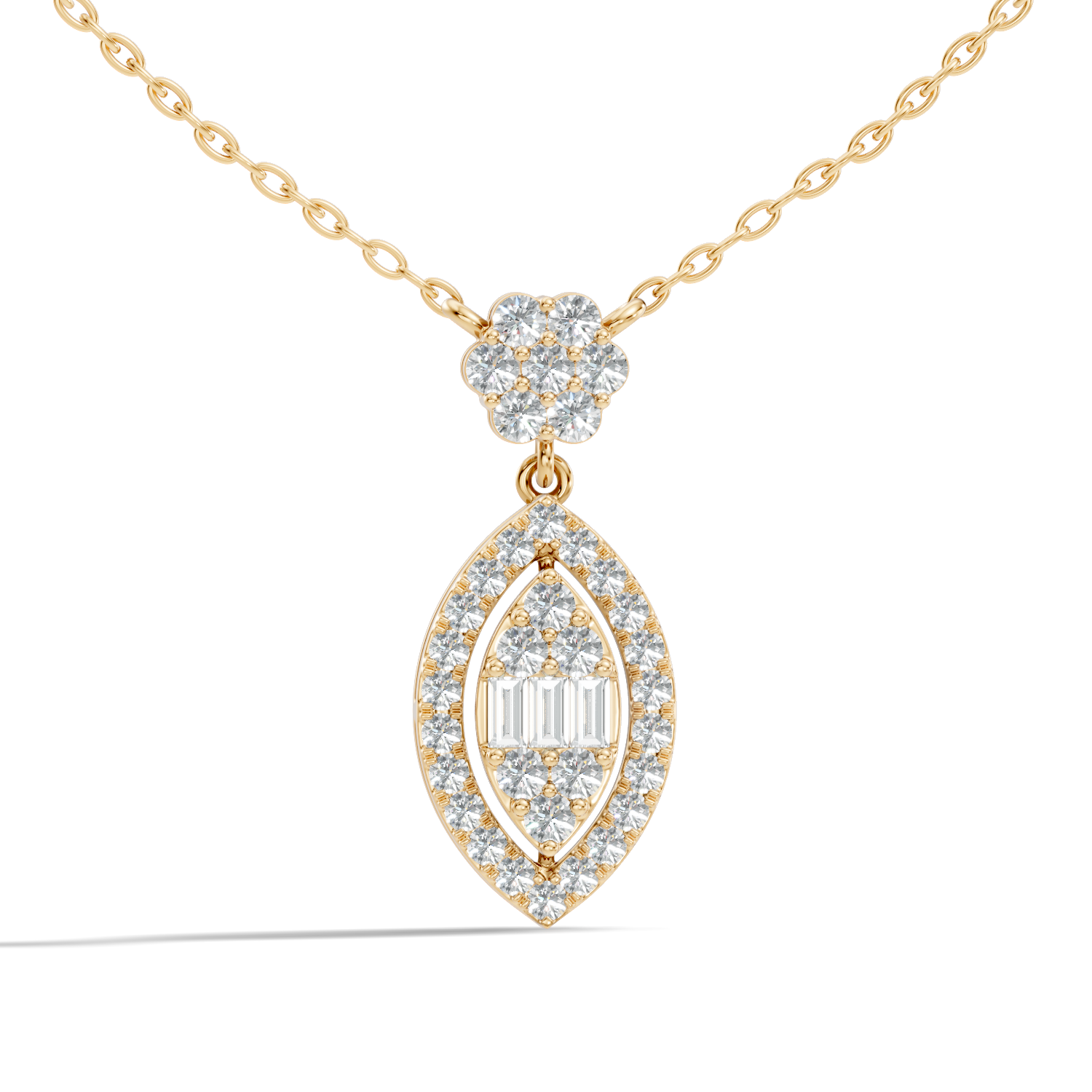 Marquise Dangle Diamond Cluster Pendant with Baguettes