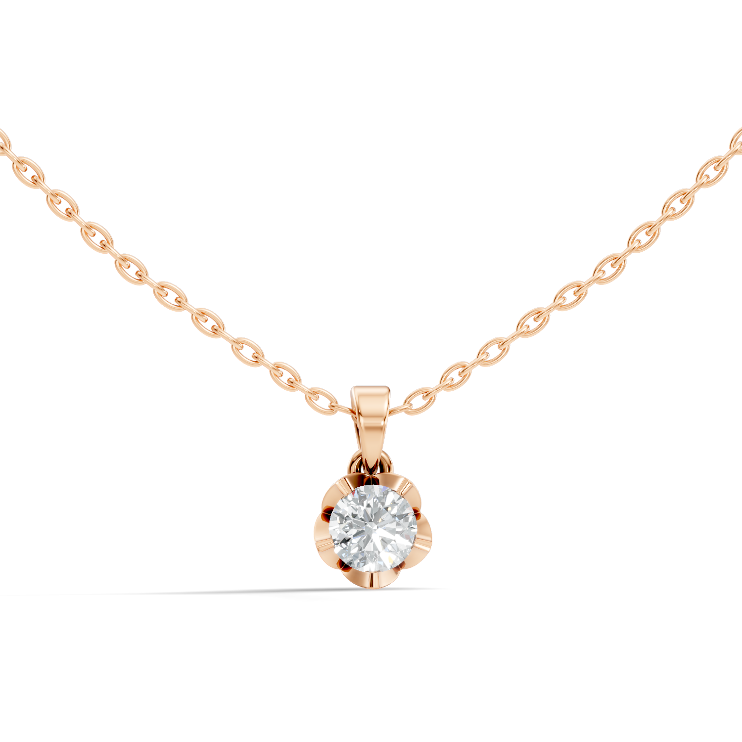 Fluted Scalloped 40 Pointer Solitaire Diamond Pendant