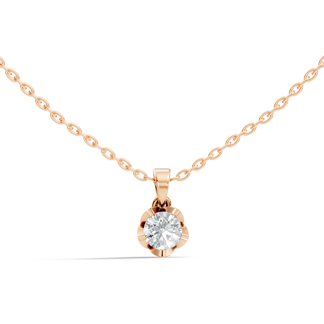 Fluted Scalloped 40 Pointer Solitaire Diamond Pendant