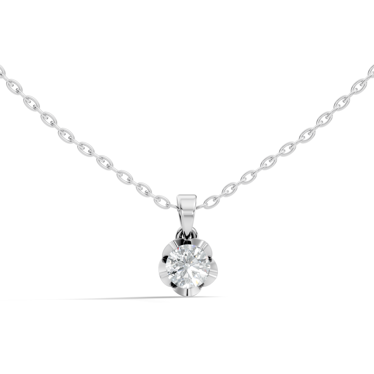 Fluted Scalloped 40 Pointer Solitaire Diamond Pendant