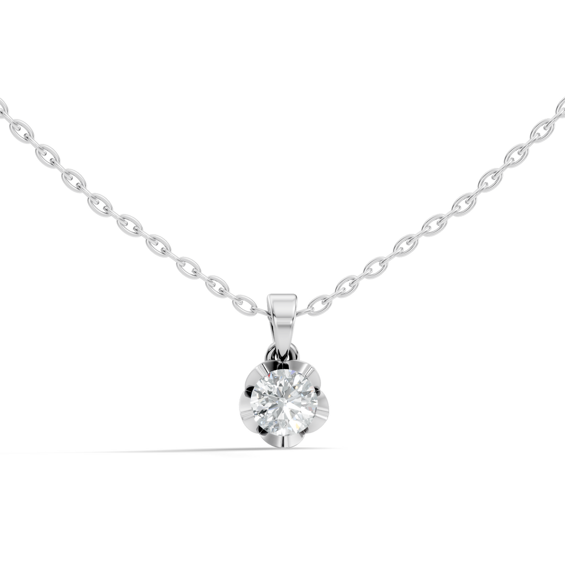 Fluted Scalloped 40 Pointer Solitaire Diamond Pendant