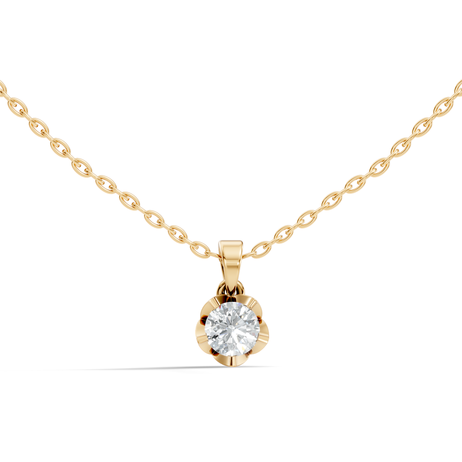 Fluted Scalloped 40 Pointer Solitaire Diamond Pendant