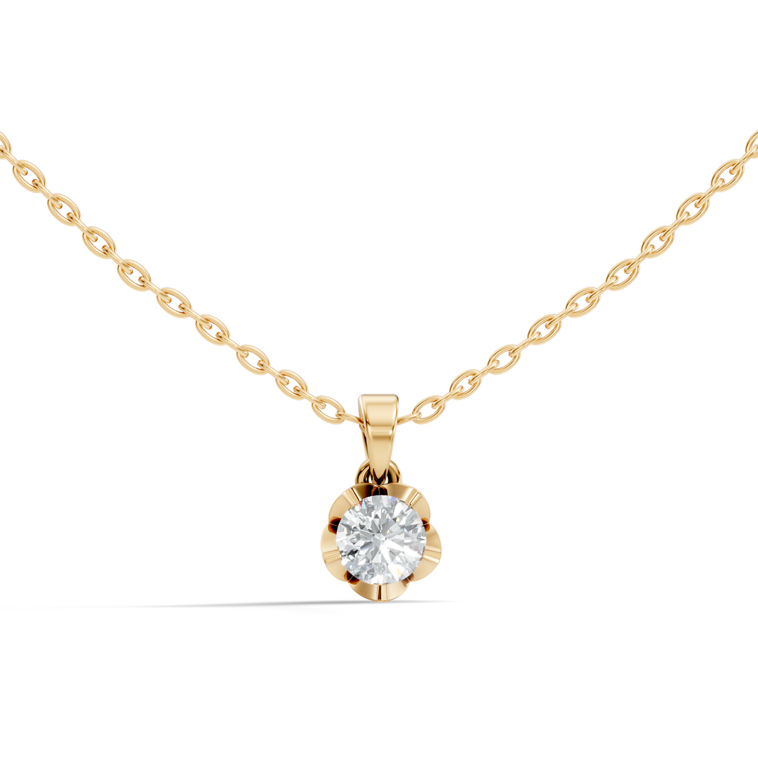 Fluted Scalloped 40 Pointer Solitaire Diamond Pendant