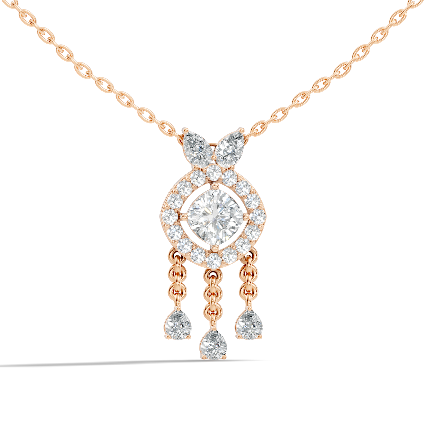 Cushion Cut Diamond Chandelier Pendant with Pear Drops