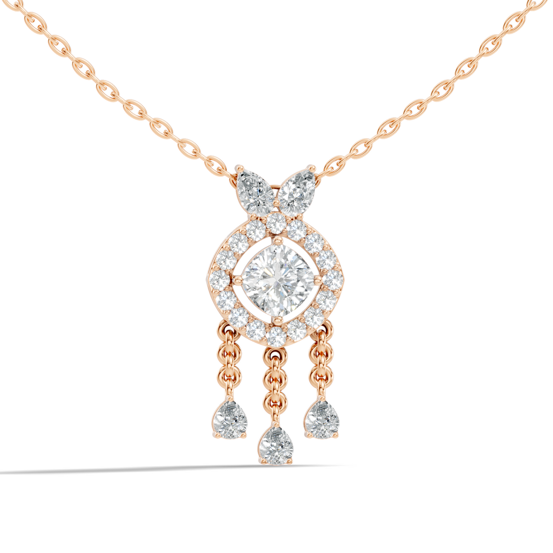Cushion Cut Diamond Chandelier Pendant with Pear Drops