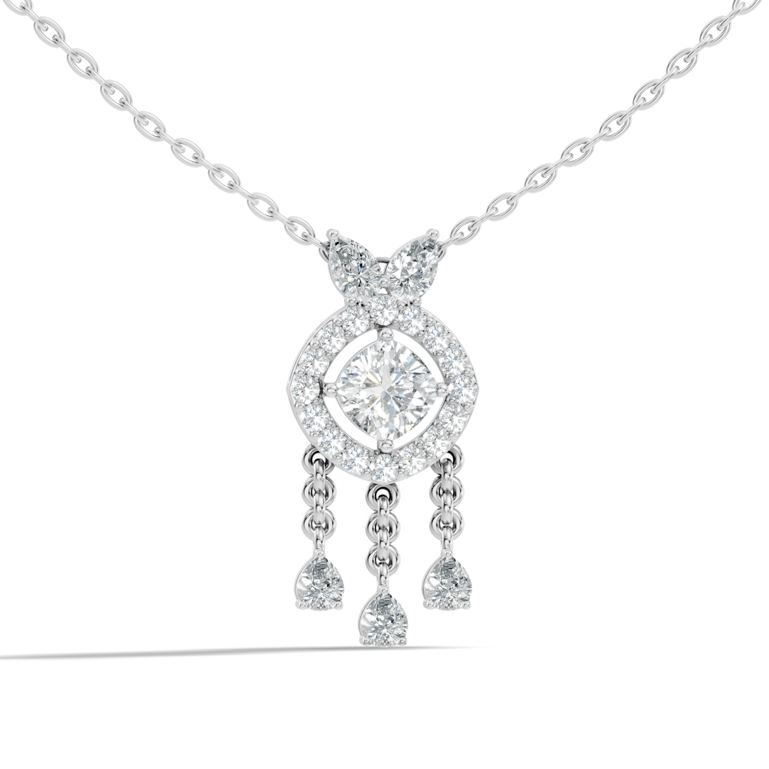 Cushion Cut Diamond Chandelier Pendant with Pear Drops
