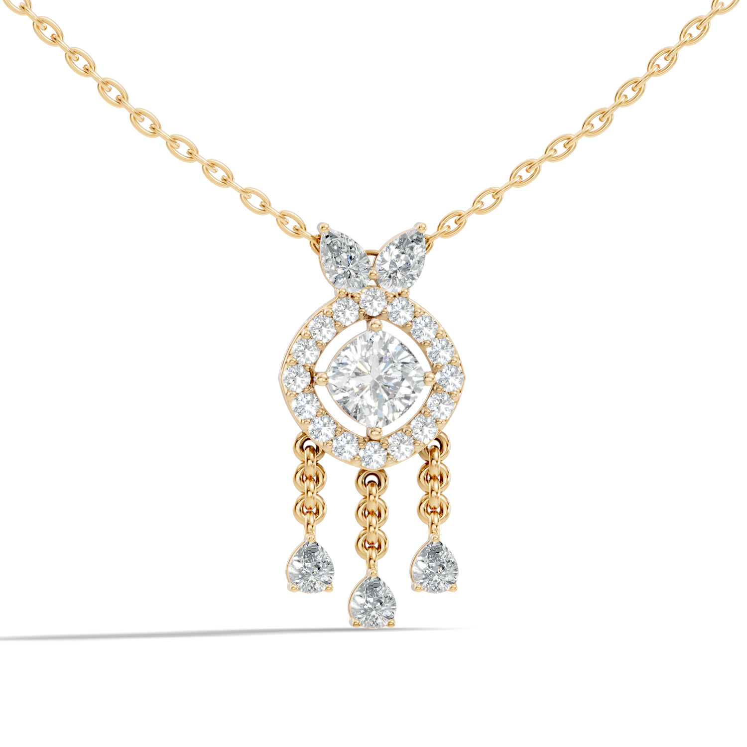 Cushion Cut Diamond Chandelier Pendant with Pear Drops