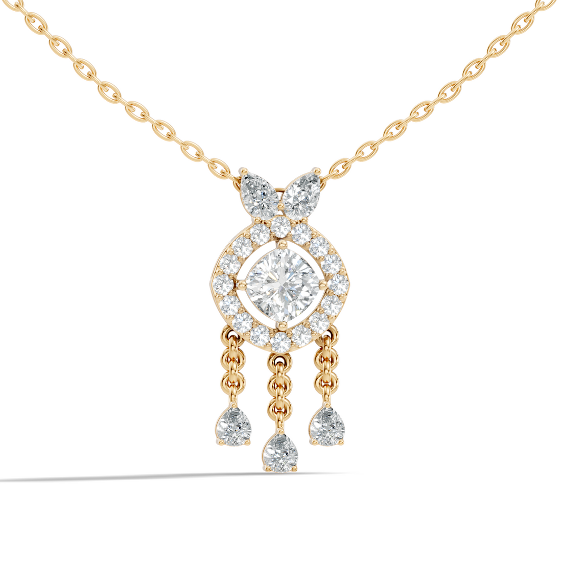 Cushion Cut Diamond Chandelier Pendant with Pear Drops