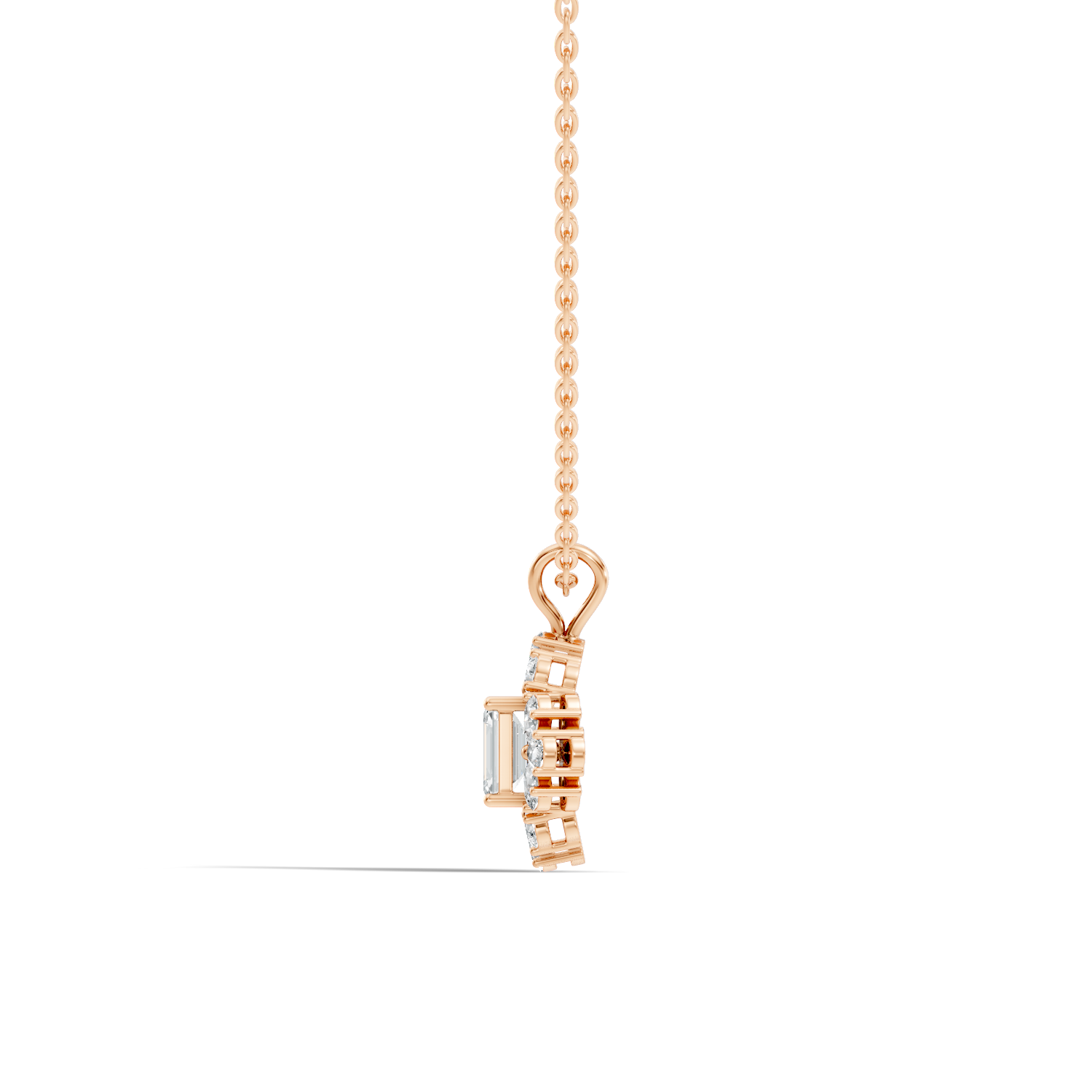 Emerald Cut Solitaire Diamond Pendant with Pear Cluster Halo