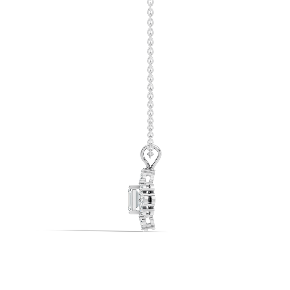 Emerald Cut Solitaire Diamond Pendant with Pear Cluster Halo